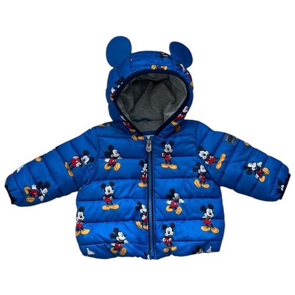Baby Gap X Disney Baby Size 6-12 Months Mickey Mouse Blue Puffer Jacket - Picture 1 of 8